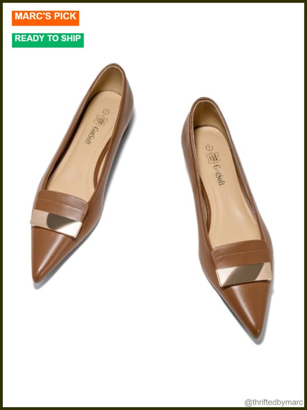 Lambskin Insole Pointed Toe Slip On Flats Metallic Buckle Dress Shoes